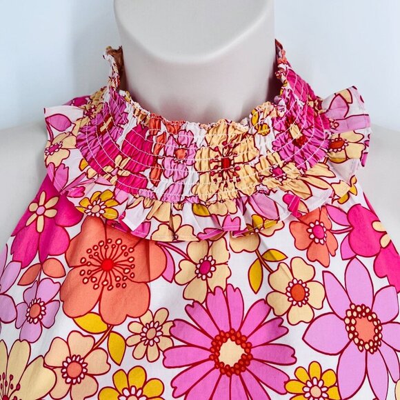 Alexia Admor Wildflowers Halter Dress Size 14 100% Cotton 70s BOHO Ruffle Hem - Picture 2 of 14